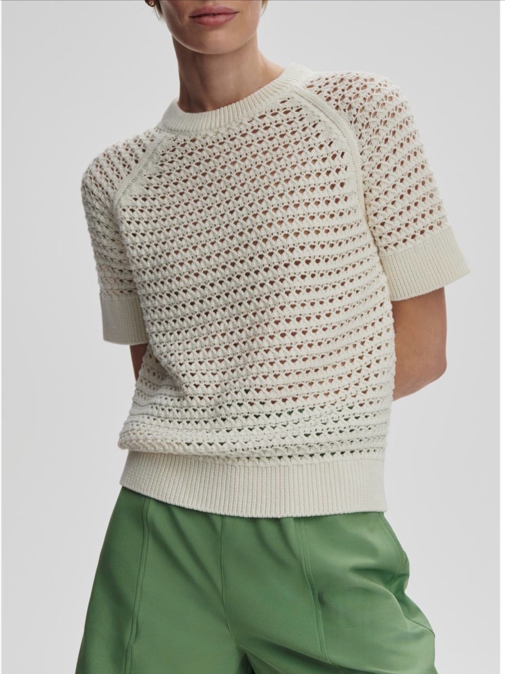 Varley Alva Knit Cream Short-Sleeve Sweater